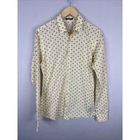 Scotch & Soda Carnaby Surf Polka Dot Stretch Shirt Men M Cream Green - Picture 1 of 6